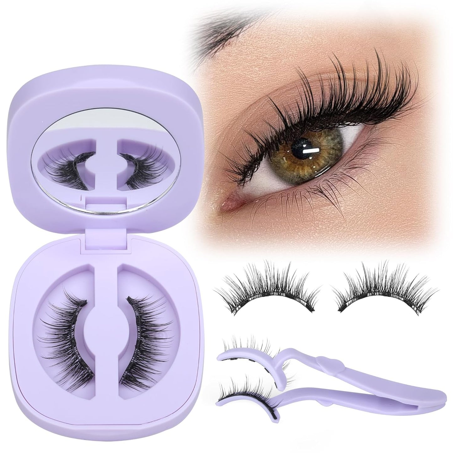 Magnetic Eyelashes without Eyeliner Reusable Magnetic Eyeashes with Applicator No Glue Needed Magnetic Lashes Kit Cat Eye Magnetic Eyelashes Natural Look by